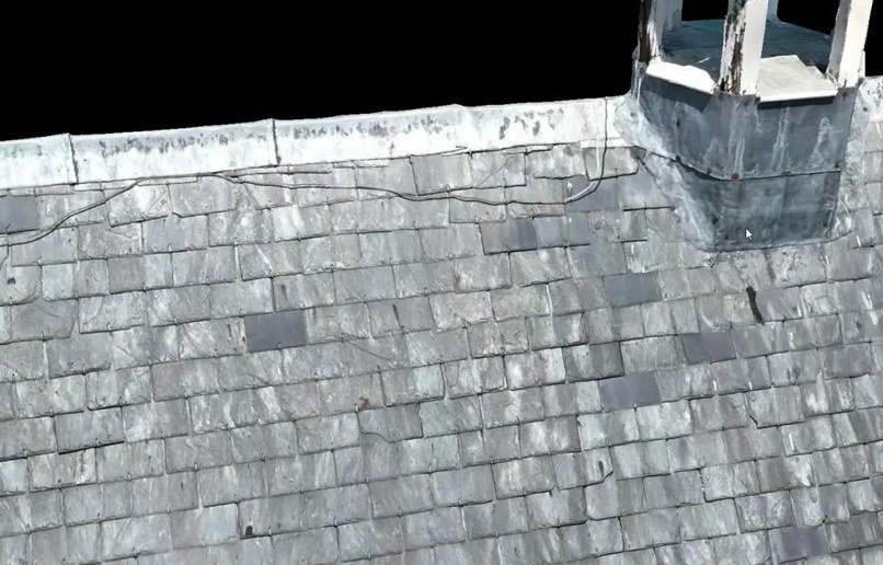 Nahaufnahme des 3D-Modells: Dachfläche mit Schieferplatten